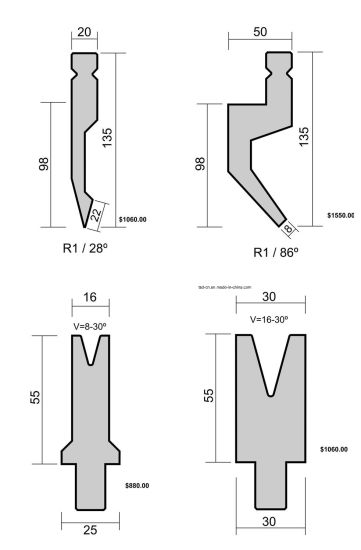 Punch and Die for Press Brake (300--2500kN)